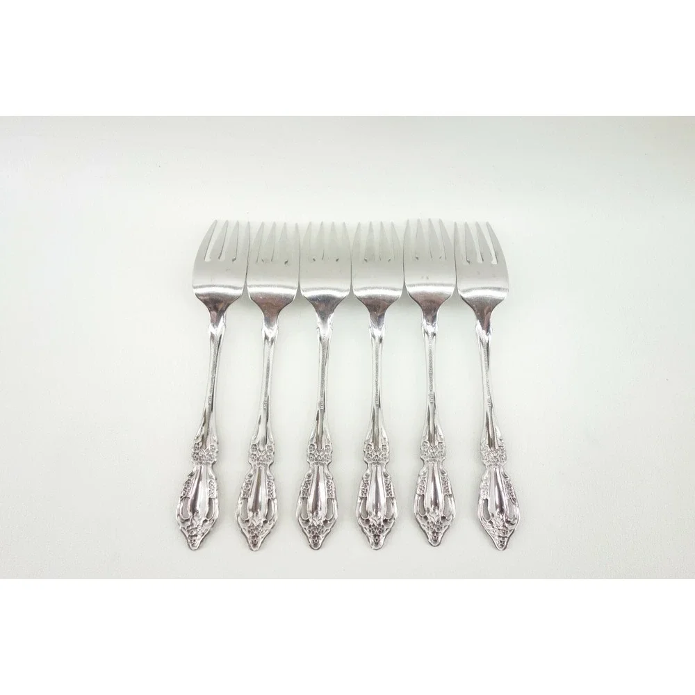 6‎ - Oneida Distinction Deluxe RAPHAEL Glossy Stainless Flatware SALAD FORKS